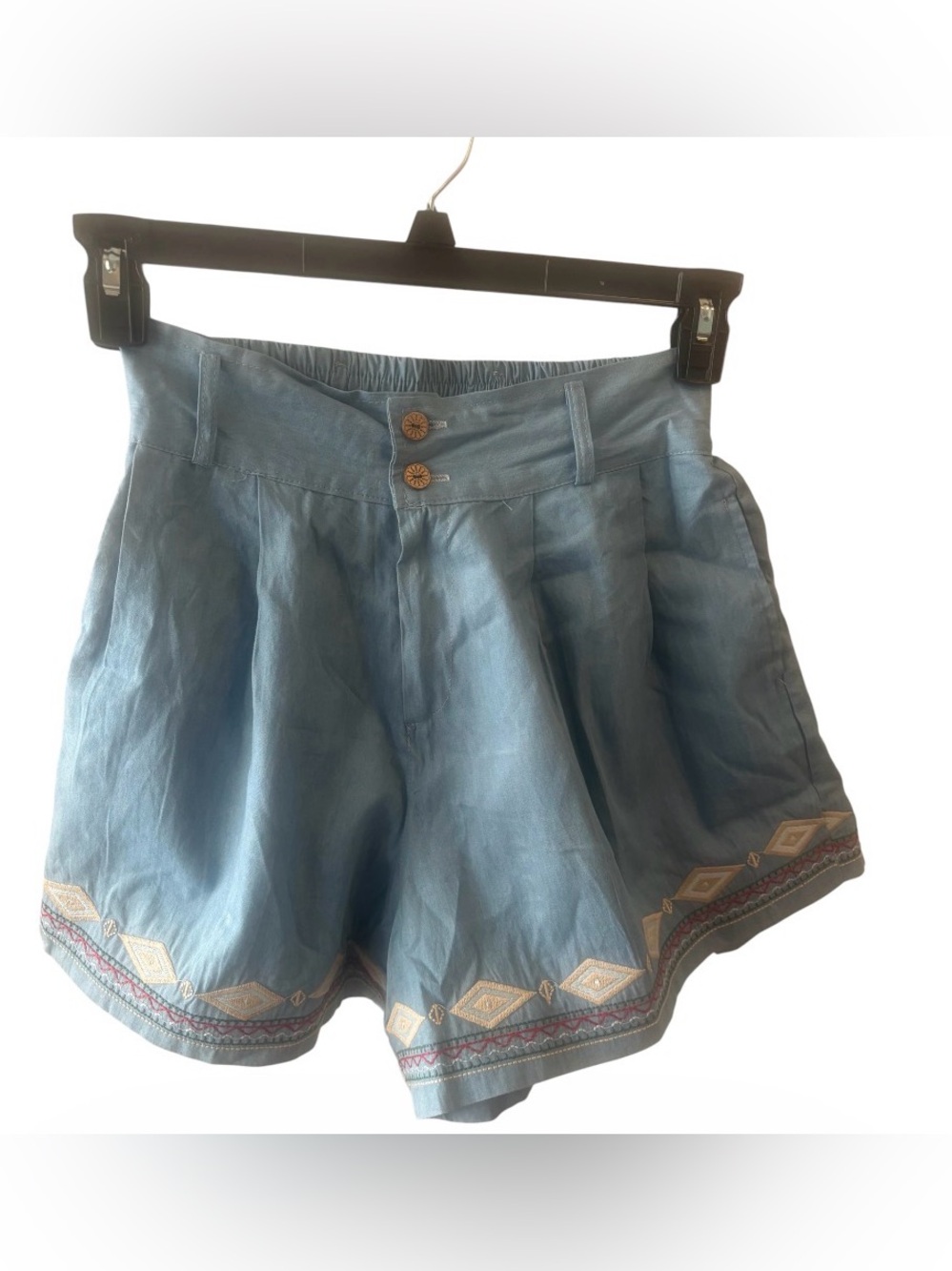 Boho Embroidered Pull-On Shorts Elastic Back Waist Size S Approx Tagless